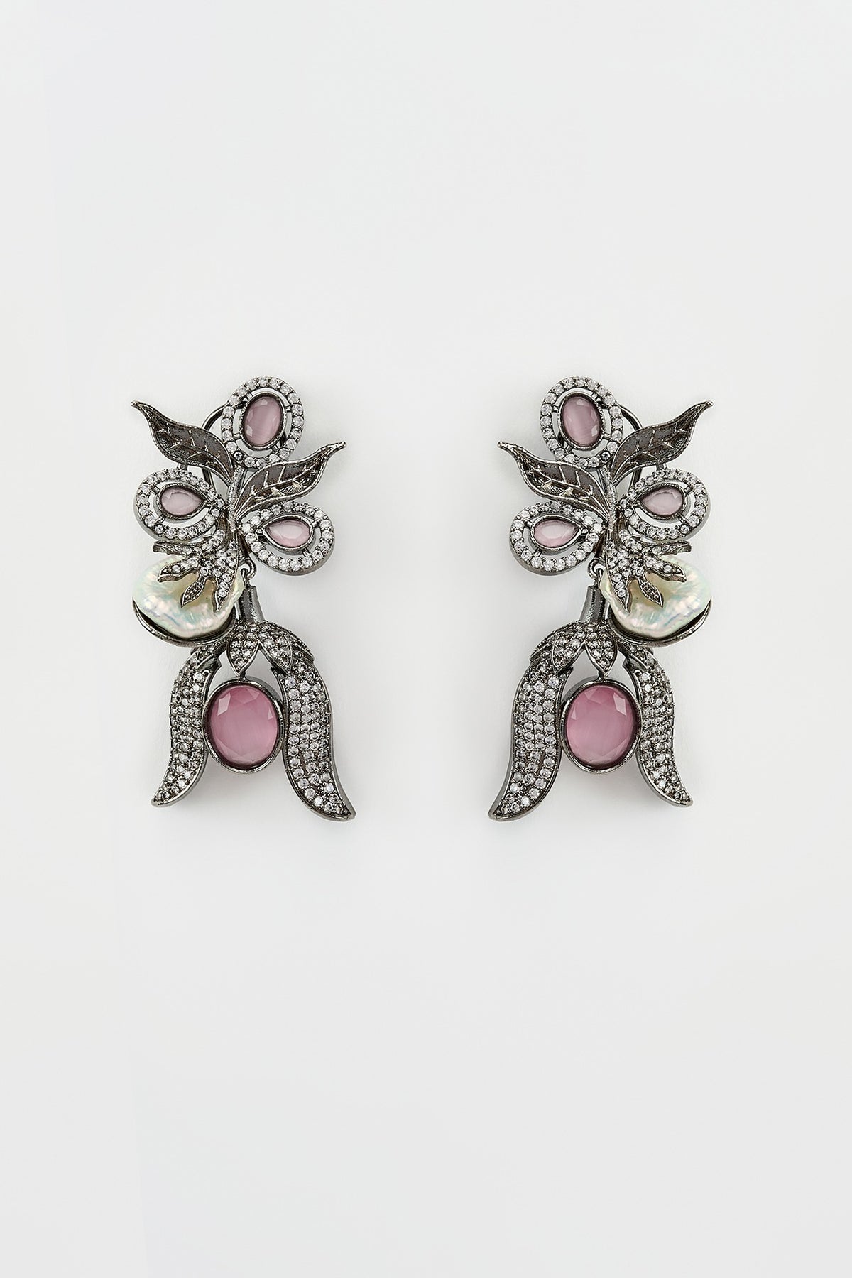 White Rhodium Finish Zircon Dangler Earrings