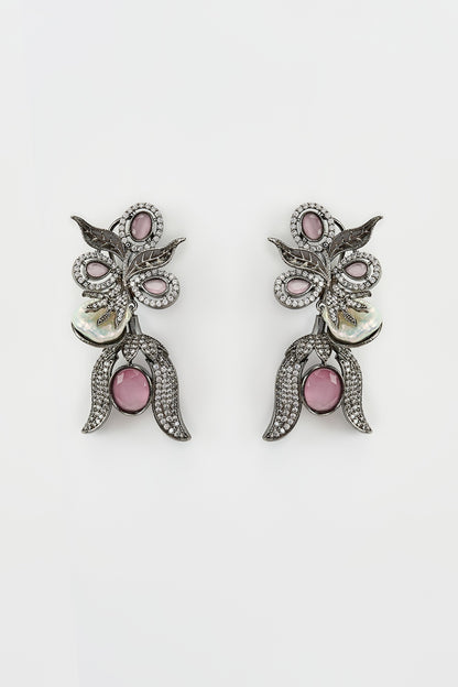 White Rhodium Finish Zircon Dangler Earrings