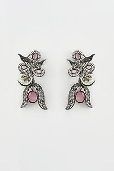 White Rhodium Finish Zircon Dangler Earrings