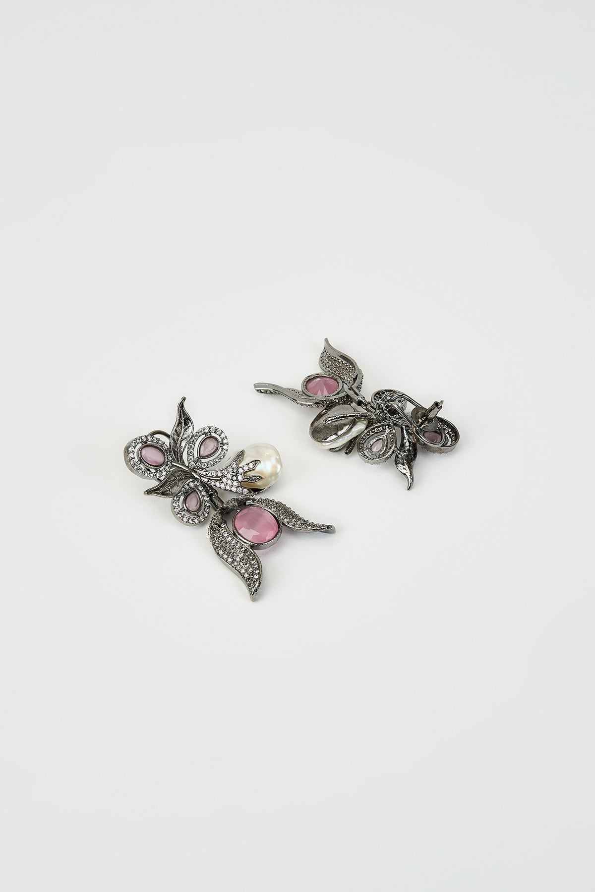 White Rhodium Finish Zircon Dangler Earrings