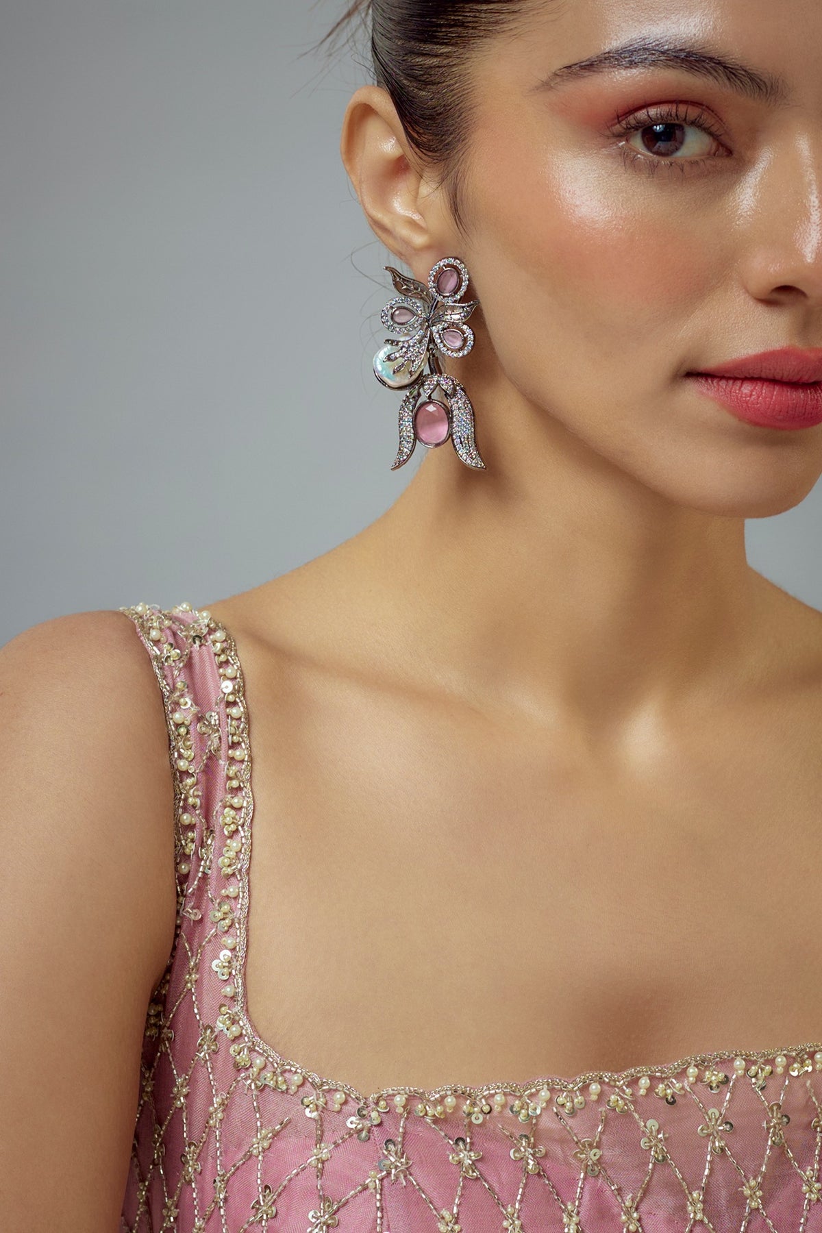 White Rhodium Finish Zircon Dangler Earrings