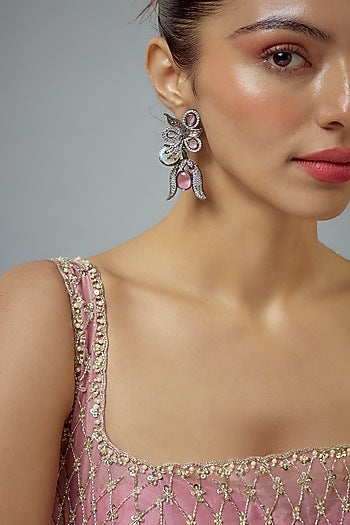White Rhodium Finish Zircon Dangler Earrings