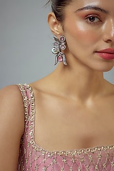 White Rhodium Finish Zircon Dangler Earrings