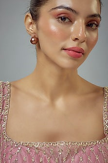 Gold Finish Ruby Pearl Stud Earrings