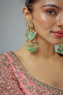 Gold Finish Kundan Polki & Pearl Jhumka Earrings