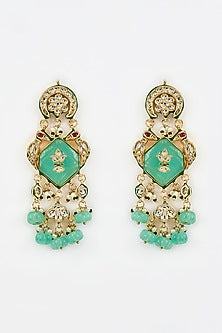 Gold Finish Kundan Polki & Pearl Jhumka Earrings