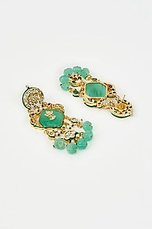 Gold Finish Kundan Polki & Pearl Jhumka Earrings