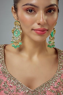Gold Finish Kundan Polki & Pearl Jhumka Earrings