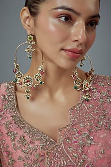 Gold Finish Kundan Polki & Pearl Dangler Earrings