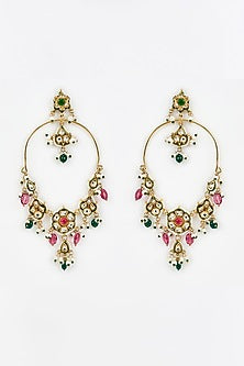 Gold Finish Kundan Polki & Pearl Dangler Earrings