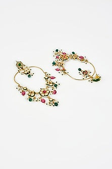 Gold Finish Kundan Polki & Pearl Dangler Earrings