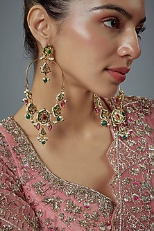 Gold Finish Kundan Polki & Pearl Dangler Earrings