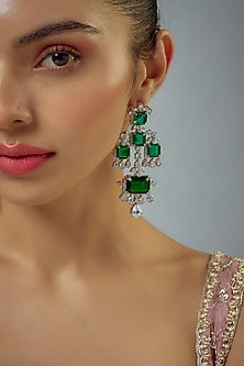 White Rhodium Finish Zircon Dangler Earrings
