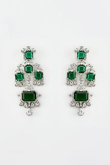 White Rhodium Finish Zircon Dangler Earrings