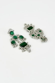 White Rhodium Finish Zircon Dangler Earrings