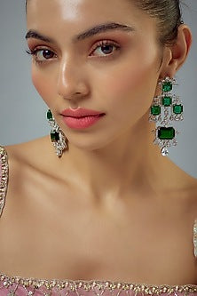 White Rhodium Finish Zircon Dangler Earrings