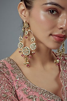 Gold Finish Kundan Polki & Pearl Dangler Earrings