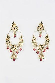 Gold Finish Kundan Polki & Pearl Dangler Earrings