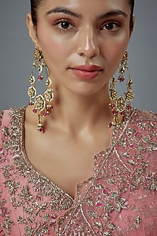 Gold Finish Kundan Polki & Pearl Dangler Earrings