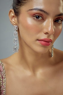 White Rhodium Finish Zircon Dangler Earrings