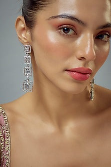 White Rhodium Finish Zircon Dangler Earrings