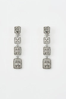 White Rhodium Finish Zircon Dangler Earrings