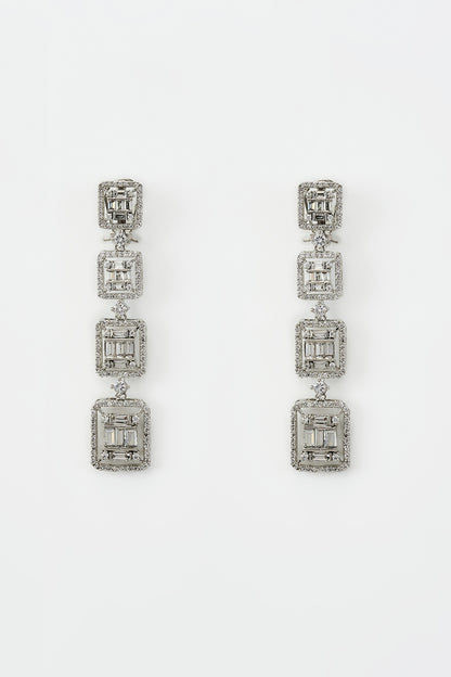 White Rhodium Finish Zircon Dangler Earrings