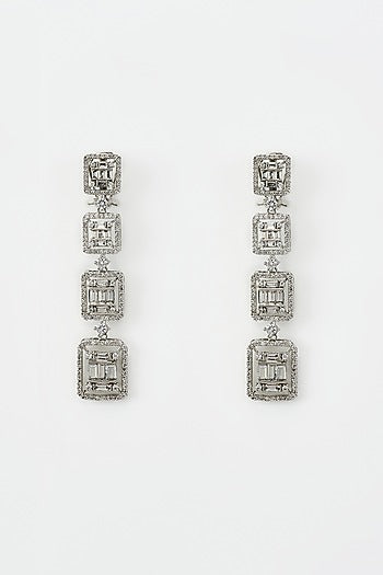 White Rhodium Finish Zircon Dangler Earrings