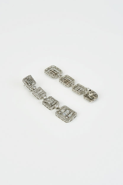 White Rhodium Finish Zircon Dangler Earrings