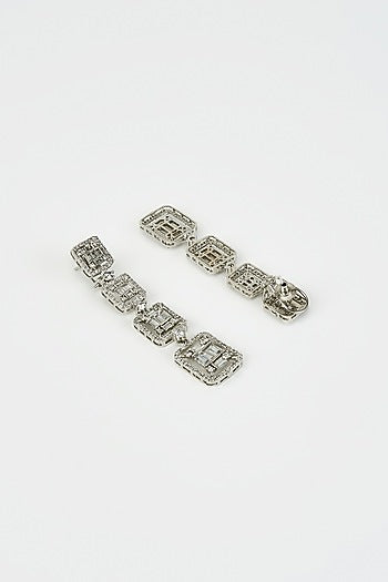 White Rhodium Finish Zircon Dangler Earrings