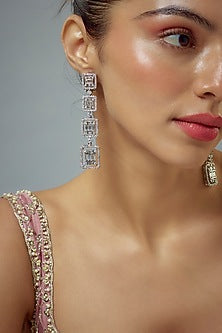 White Rhodium Finish Zircon Dangler Earrings
