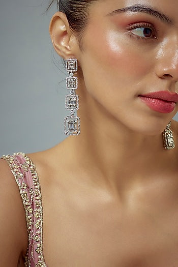 White Rhodium Finish Zircon Dangler Earrings