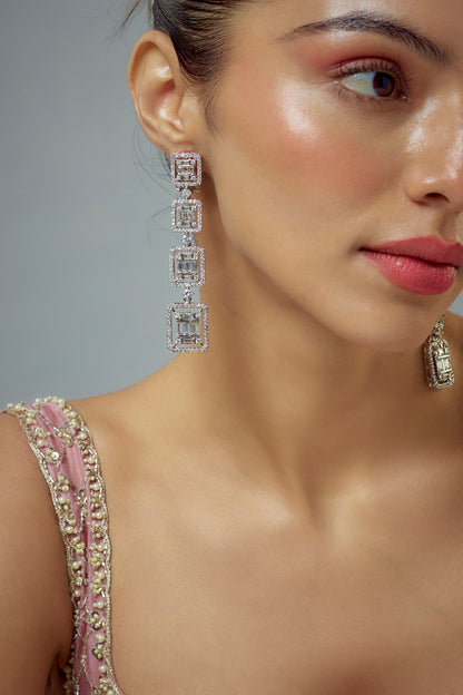 White Rhodium Finish Zircon Dangler Earrings