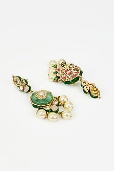 Gold Finish Kundan Polki & Pearl Dangler Earrings