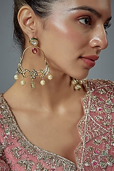 Gold Finish Kundan Polki & Pearl Dangler Earrings