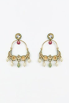 Gold Finish Kundan Polki & Pearl Dangler Earrings