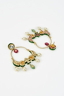 Gold Finish Kundan Polki & Pearl Dangler Earrings