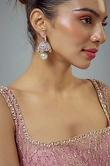 White Rhodium Finish Zircon Jhumka Earrings