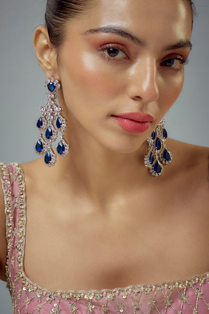 White Rhodium Finish Zircon Dangler Earrings