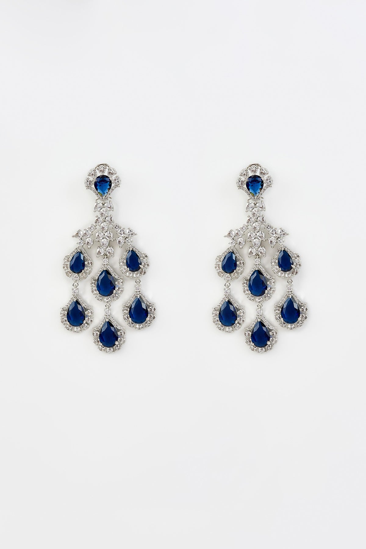 White Rhodium Finish Zircon Dangler Earrings