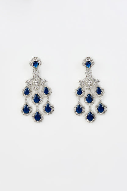 White Rhodium Finish Zircon Dangler Earrings