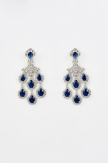 White Rhodium Finish Zircon Dangler Earrings