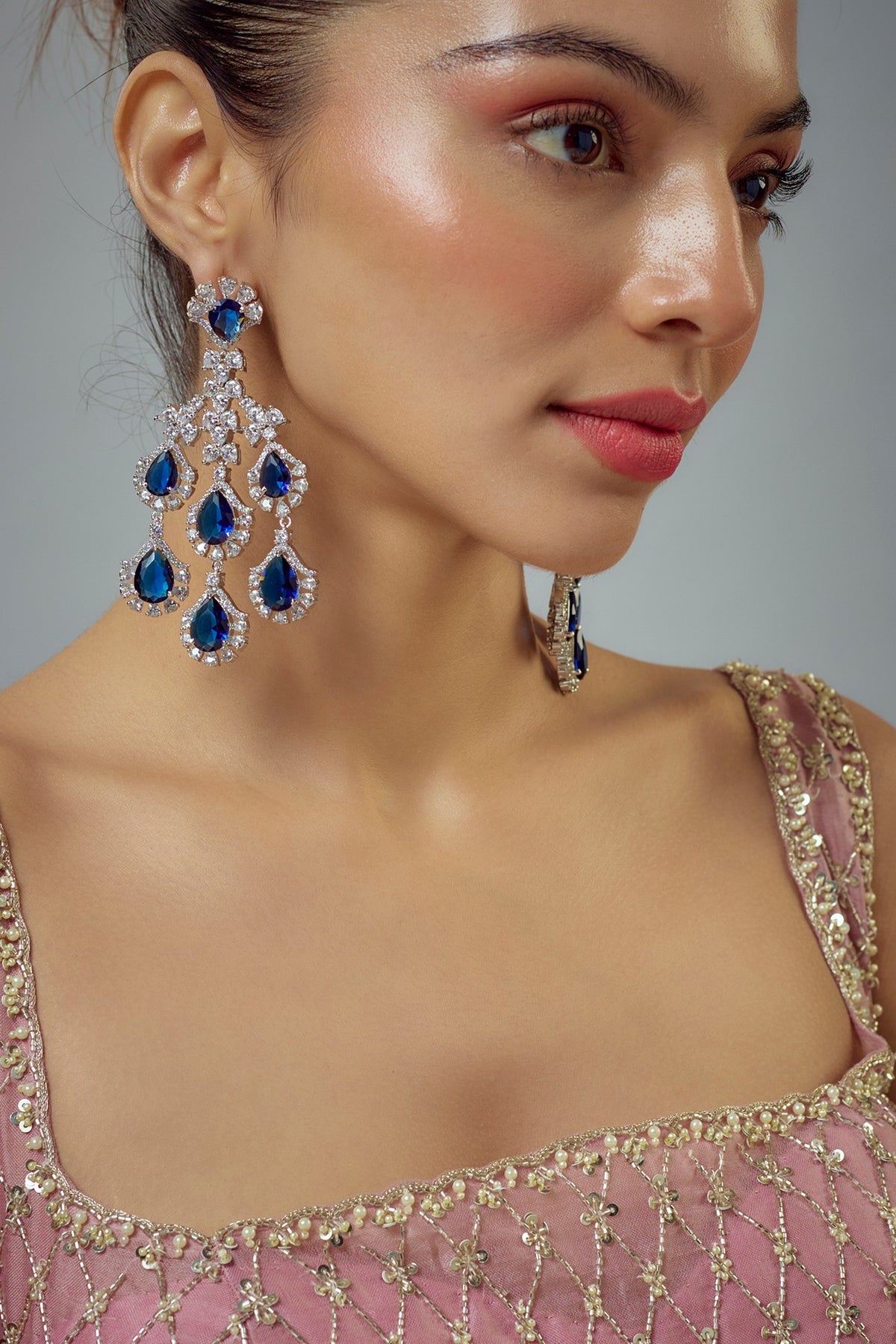 White Rhodium Finish Zircon Dangler Earrings