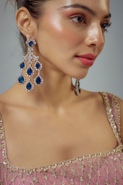 White Rhodium Finish Zircon Dangler Earrings