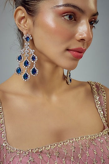 White Rhodium Finish Zircon Dangler Earrings