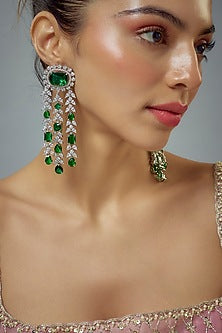White Rhodium Finish Zircon Dangler Earrings