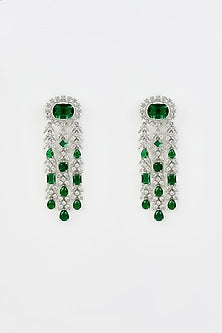 White Rhodium Finish Zircon Dangler Earrings
