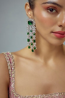 White Rhodium Finish Zircon Dangler Earrings