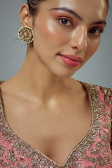 Gold Finish Kundan Polki Stud Earrings