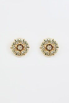Gold Finish Kundan Polki Stud Earrings